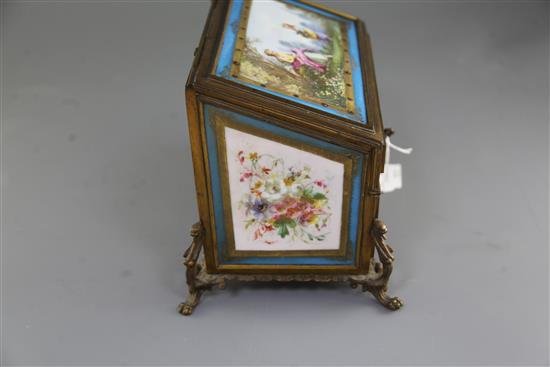 A 19th century French ormolu mounted Sevres style porcelain stationery casket, width 11.5in. height 8in. depth 7in.